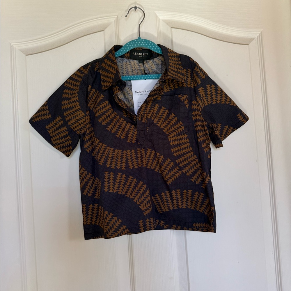 Brand New LexBreezy Kids’ Black and Brown Aloha Shirt
